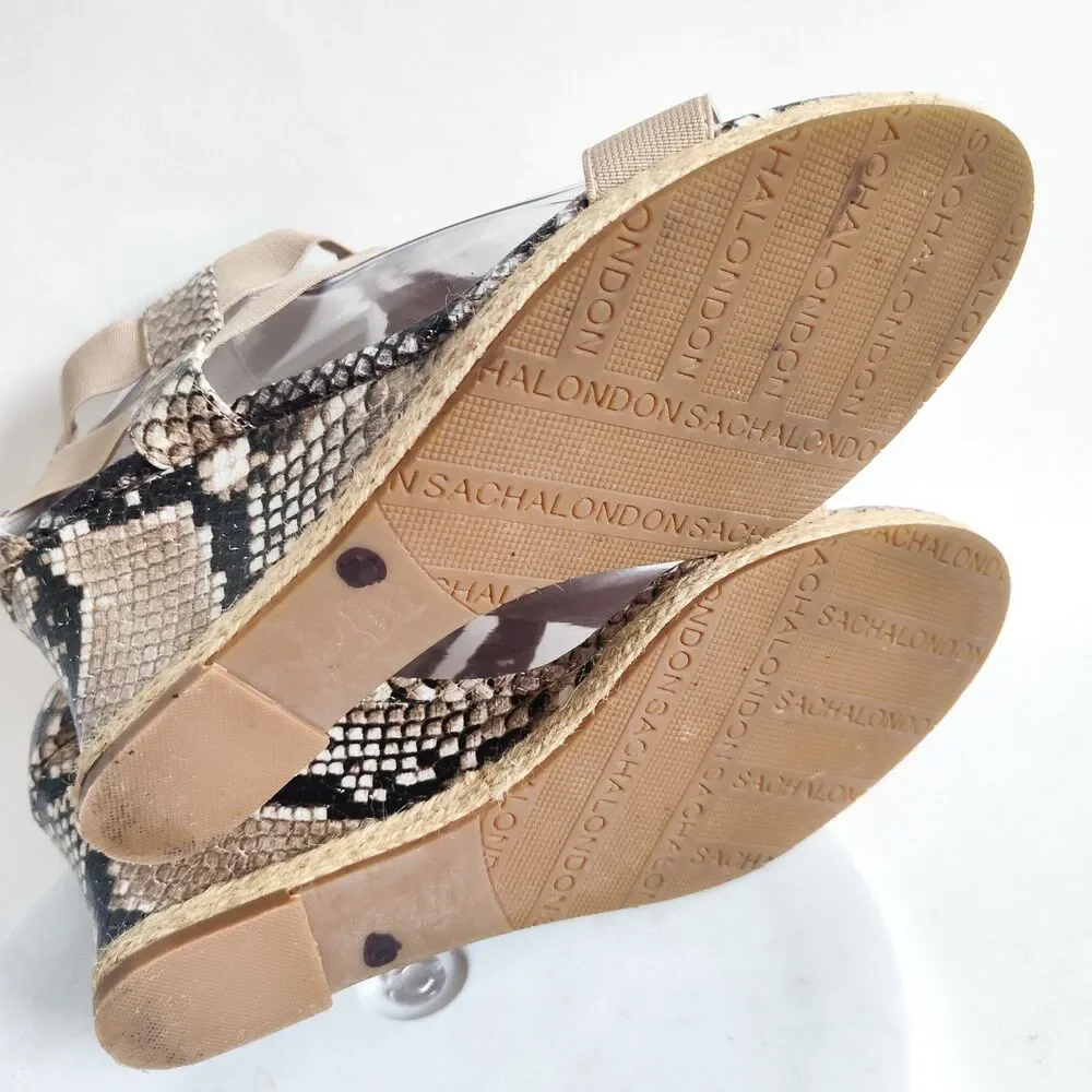 Sacha‎ London Strappy Espadrille Platform Wedge Sandals Leather Snakeskin Size 8 - Picture 7 of 10